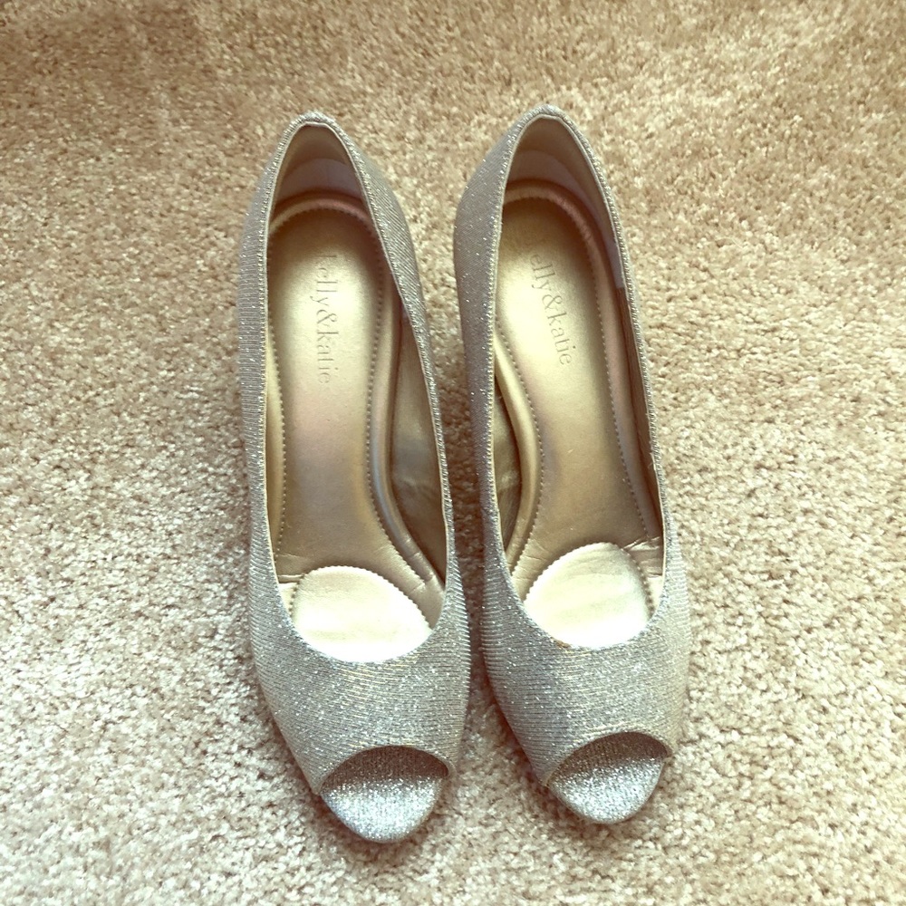 Kelly and Katie Open Toe Metallic Pumps